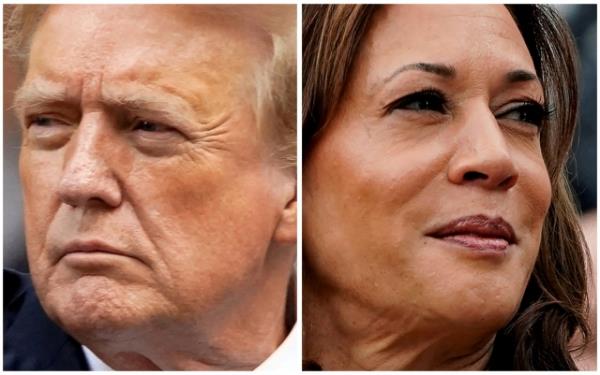 Former US President Do<em></em>nald Trump in New York City, US May 30 and US Vice President Kamala Harris in Washington, US, July 22 in a combination of file photos. (Reuters)